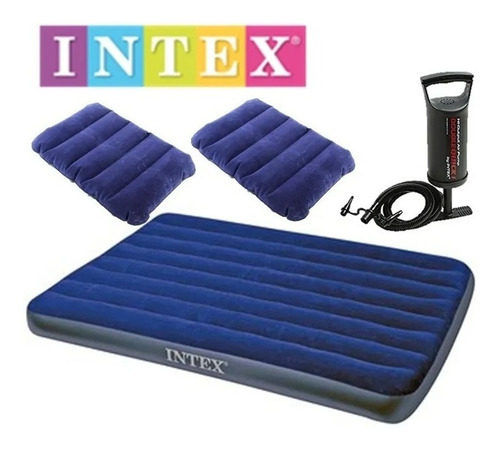 Imagen 2 de 4 de Colchon Inflable Intex + Bomba Inflador + 2 Almohadas