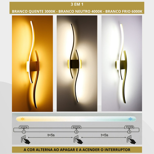 Arandela Moderna Led Quarto Sala 3-4-6k Quente Wave Egípcia