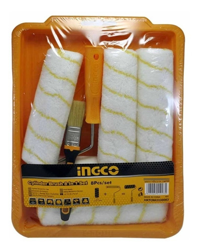 Imagen 2 de 7 de Set De Pintura Ingco 8 En 1 Bandeja Rodillo Pincel Repuestos