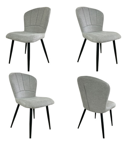 Juego De Comedor Mesa Eames 100cm + 4 Sillas Panama Chenille Gris Chenille