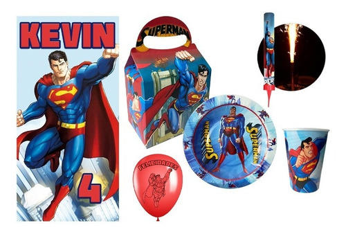 Superman Super Man Kit 10 Niños Vasos Platos Dulceros