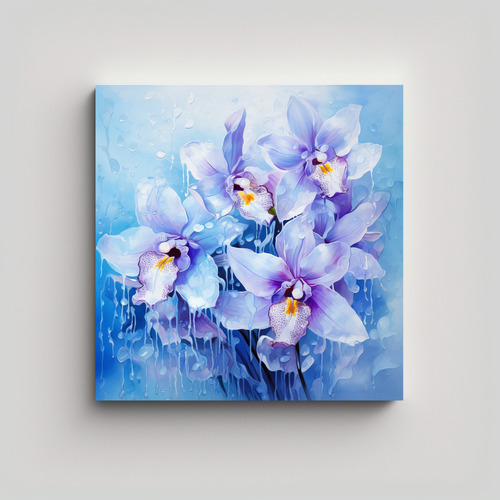 70x70cm Cuadro De Orquídeas Azules En Acuarela Flores