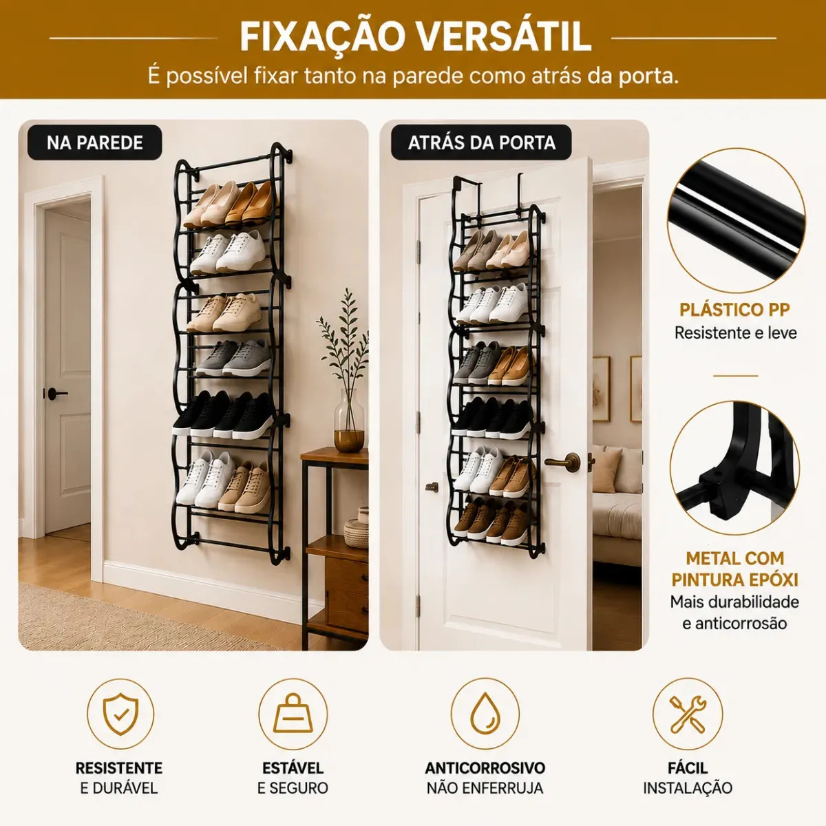 Sapateira Vertical Preta de Parede e Porta para 36 Pares Globalmix