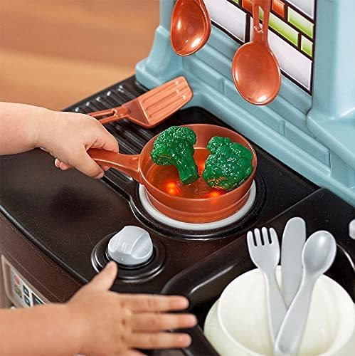 Cocina De Juguete Para Niños Con Utensilios De Plastico Azul