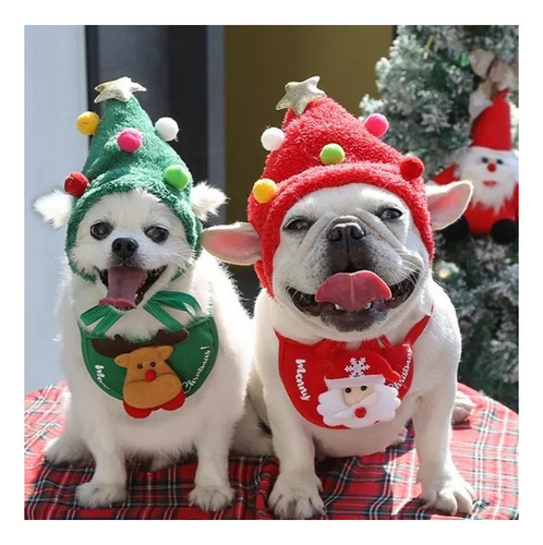 Disfraz Navideño Con Gorro Para Mascotas Y Babero 2024