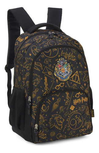 Mochila De Costas Harry Potter Com Bolso Notebook - Preto