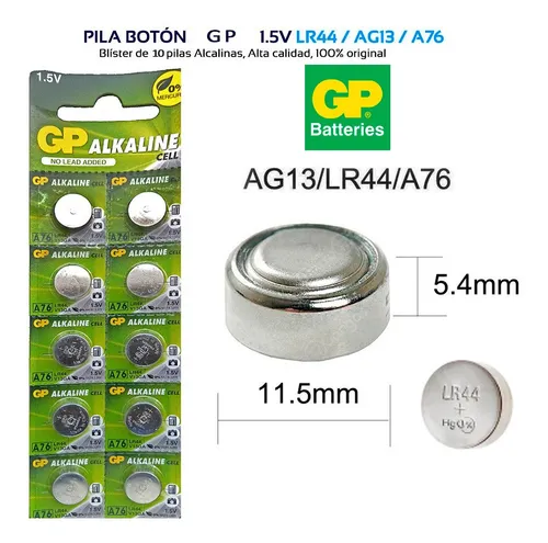 Pila Bateria Alkalina Lr44 Ag13 Relojes Auricula 10 Unidades