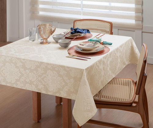 Toalha De Mesa Para 6 Pessoas Tecido Jacquard Palha 2,20m