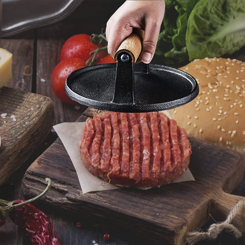 Prensa Redonda De Hierro Fundido 17 Cm Para Parrilla