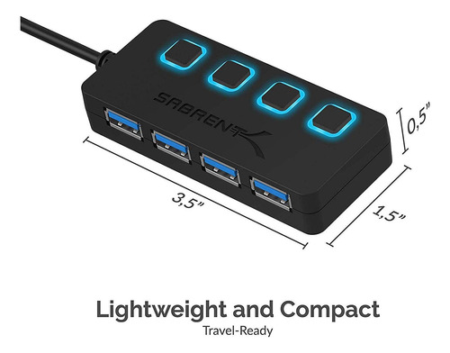Hub Usb Sabrent Usb 3.0 De 4 Puertos Con Interruptores De Al