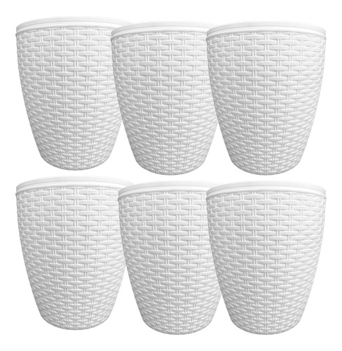 Matera Maceta Blanca Rattan Setx6 Plastired Agujeros Drenaje