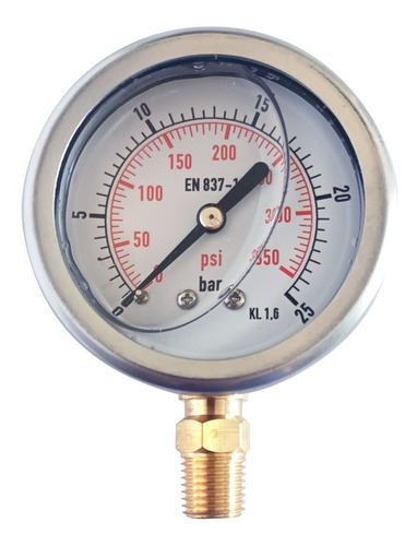 Manómetro Con Baño De Glicerina, 0-25 Bar Inferior 1/4  Npt