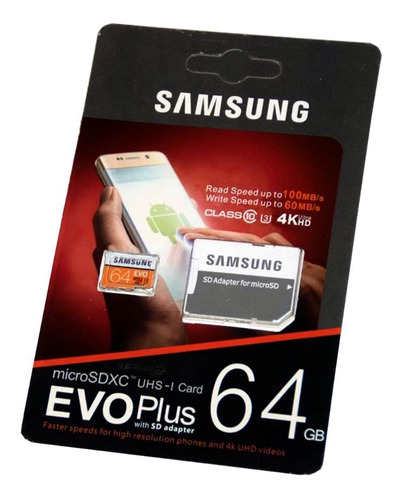 Memoria Micro Sd 64gb Samsung Evo Plus 100 Mbs 4k Clase 10