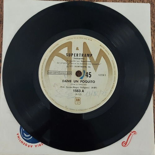 Disco Simple. Supertramp. Dame Un Poquito / Corriente Abajo (Usado)
