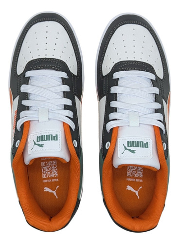 Tenis Puma Joven Modelo 394461 13 Color Bco/naranja/verde Originales Casuales Piel Urbanos