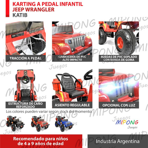 Imagen 6 de 8 de Karting A Pedal Auto Infantil Wrangler Tipo Jeep Con Luces