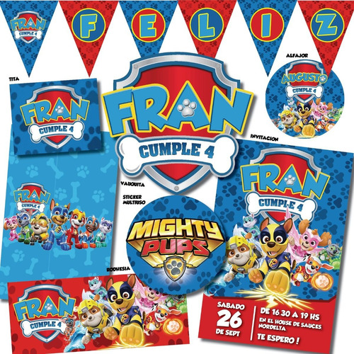 Kit Imprimible Patrulla Paw Patrol Mighty Pups Ultima Peli!