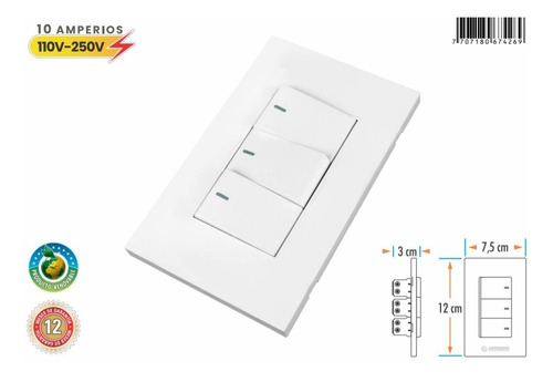 Interruptor Triple Conmutable 10a 110v-250v