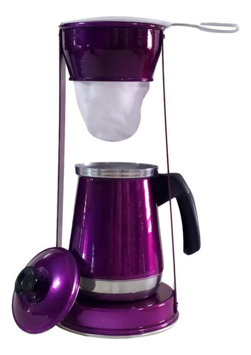 Bule Com Mancebo Suporte Coador Café Roxo Retro Em Alumínio