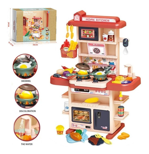 Imagen 1 de 9 de Juguetes Cocina Niños 43pzs 74cm Luz Sonido Agua Vapor Spray