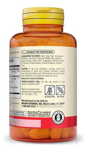 Complejo De Quercetina 625 Mg Mason Natural 60 Tabletas
