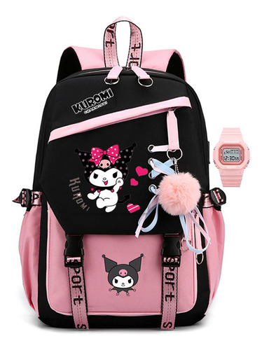 Xb M Mochila Escolar Usb Con Cordones Kuromi + Reloj