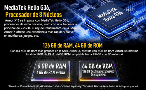 Ulefone Celular Ulefone Armor X13 Teléfono Robusto Dual Sim 6gb (+6g