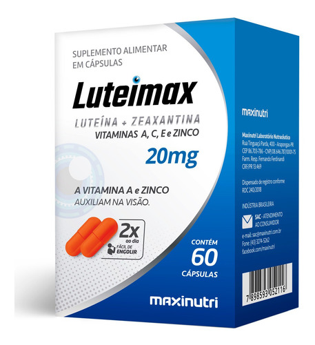 Luteína & Zeaxantina 20mg Vitaminas A C E Zinco Maxinutri
