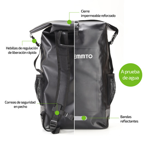 Imagen 4 de 9 de Mochila Estanco De Aire Libre 25 Lts Femmto Mochilero Viaje Color Negro