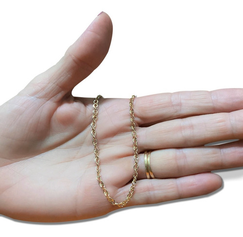 Corrente Colar Cordão Ouro 18k Feminina Elo Trabalhado 45cm Cor Dourado
