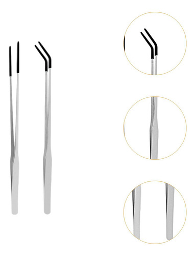 2 Pieces Aquarium Tweezers Reptile Feeding Black Argent
