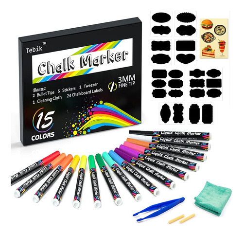 Tebik Liquid Chalk Marker Set, 15 Bolígrafos De Pintura De P