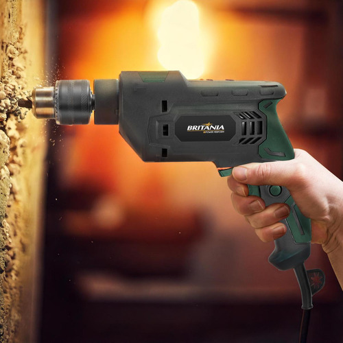 Furadeira Britânia Bfue04 Função Impacto 850w Cor Cinza Com Detalhes Em Verde 220v