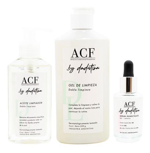 Acf Dadatina Kit Limpieza Facial Aceite + Gel + Serum Vegano