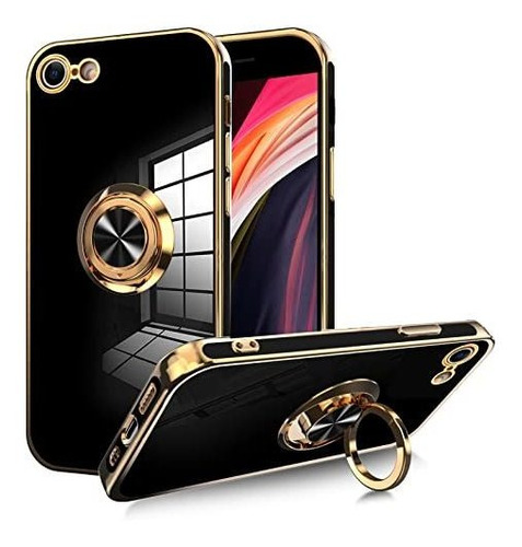 Funda Para iPhone SE 2022 7 -8 Con Ring Plating Negro Gold