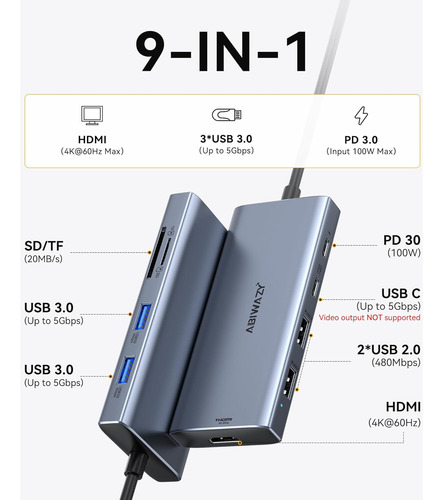 Usb C Hub Multiport Adapter For Macbook Pro/air, 9 In 1 U...