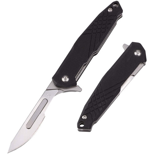 Cuchillo Plegable Mango G10 Negro + 10 Hojas #24