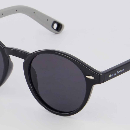 Óculos De Sol Hang Loose Redond Preto Armação Cinza Haste Cinza Lente Cinza Desenho