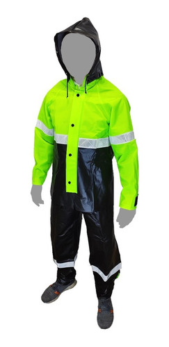 Imagen 3 de 10 de Impermeable Verde Para Motociclista C/reflejantes Impermexa