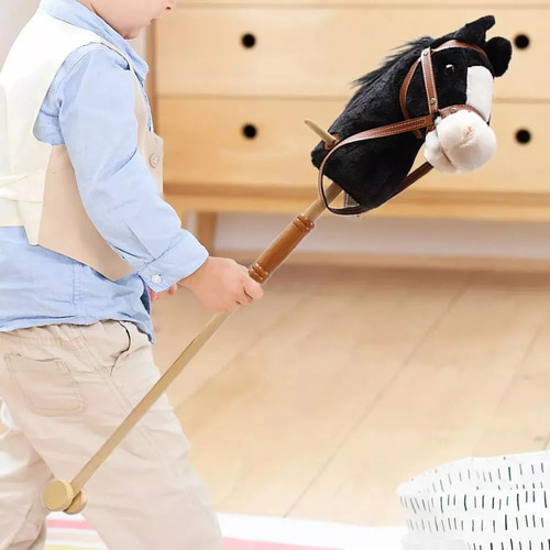 Para Caballo De Madera Con Palo, Juego De Negro Con Rodillo