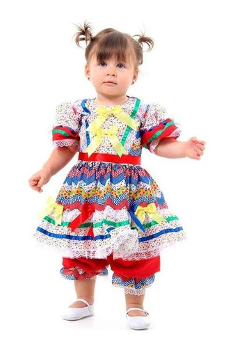 Vestido De Festa Junina Para Bebê Caipira Com Culote