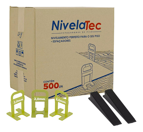 Kit Nivelador Espaçador 500 Unidades 2mm + 100 Cunhas Slim Nivelatec 