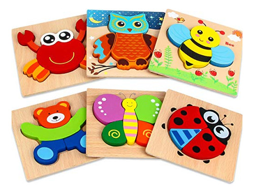 Dreampark Wooden Jigsaw Puzzles, 6 Pack Animal 18qtj