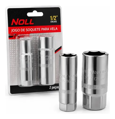 Jogo Soquetes Cachimbo Para Velas Encaixe 1/2 16 E 21mm Noll Cor