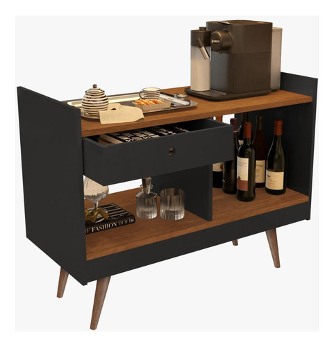 Aparador Buffet Retrô Pés Palito Jb 4064 Preto / Caramelo