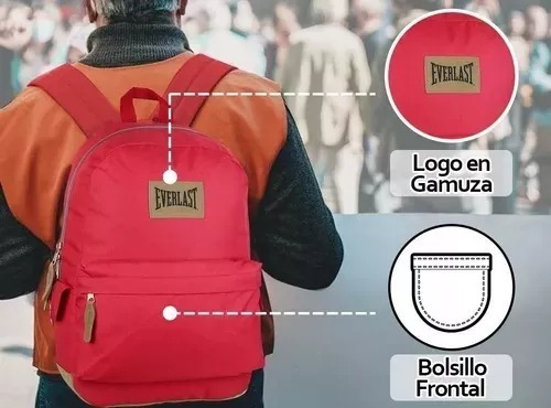 Imagen 6 de 8 de Mochila Everlast Tela Reforzada Urbana Colegio Original