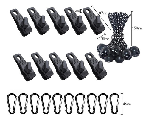 30x/set Clips Para Lona Cuerda De Punto . Mosquetón Negro