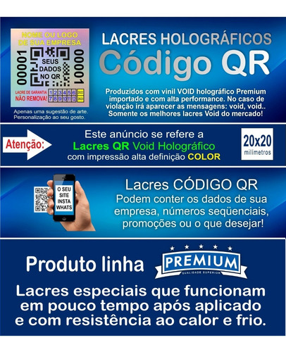 Lacre Void Holográfico Premium 20x20mm Personalizado 500 Cor