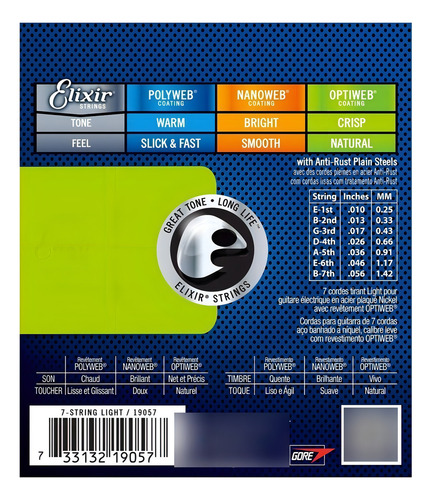 Cuerda de guitarra Optiweb 10-56 19057 Elixir de 7 cuerdas