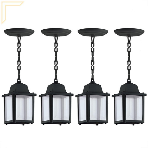 4 Pendente Vintage Externo Retro Colonial E27 Preto Alz14